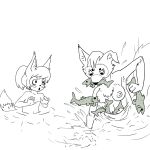  anthro breasts canid canine duo female fish fox hybrid mammal marine monochrome tama-tama unknown_artist 