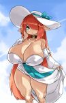  absurd_res big_breasts breasts cleavage clothed clothing elf female hair hair_over_eye hi_res huge_breasts humanoid not_furry one_eye_obstructed red_hair solo zanamaoria 