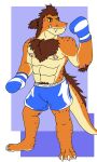  absurd_res anonymous_artist anthro boxing clothing dinosaur gloves handwear hi_res male reptile scalie solo sport unknown_artist 