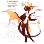  anthro citrine_cadwell dragon ear_piercing female hi_res horn model_sheet piercing solo spade_tail twistedhiccy wings 