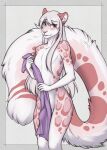  accelo accelo_(character) big_tail blue_eyes blush bulge felid fur hair heterochromia hi_res long_hair male mammal nude pantherine pink_body pink_eyes pink_fur simple_background snow_leopard towel white_background white_hair 