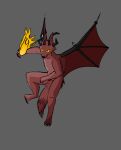  animal_genitalia anthro canid canine demon fire flying fox fully_sheathed fur genitals male mammal red_body red_fur sheath solo yellow_eyes zackerydrawstoo 