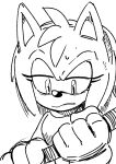  2020 amy_rose anthro ballad-of-gilgalad black_and_white clothing digital_media_(artwork) eulipotyphlan female frown gloves half-closed_eyes handwear hatching_(art) hedgehog hi_res holding_object mammal monochrome narrowed_eyes shaded sketch solo sonic_the_hedgehog_(series) 