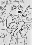  animal_crossing anthro apron bodily_fluids carrying clothing crossover duo eulipotyphlan female gloves handwear hedgehog hi_res j2_sharp looking_down male mammal nintendo sable_able sega size_difference sonic_the_hedgehog sonic_the_hedgehog_(series) sweat sweatdrop video_games white_clothing white_gloves 