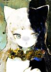  1girl :&lt; abstract anabone animal_ears bangs blunt_bangs brush_stroke cat_ears collar long_hair looking_to_the_side original pale_skin portrait shadow silver_eyes slit_pupils white_hair 