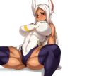  animal_ears boku_no_hero_academia breasts bunny_ears bunnygirl cameltoe dark_skin erect_nipples gloves jmg leotard long_hair mirko red_eyes skintight spread_legs thighhighs third-party_edit white white_hair 