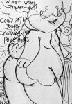  audino belly blush butt dialogue drawing female feral j2_sharp looking_at_viewer monochrome narrowed_eyes nintendo pok&eacute;mon pok&eacute;mon_(species) seductive solo tail_tuft tuft video_games 