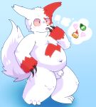  2021 absurd_res anthro balls belly flaccid genitals hi_res male navel nintendo overweight overweight_anthro overweight_male penis pok&eacute;_puff pok&eacute;mon pok&eacute;mon_(species) simple_background solo standing thinking thought_bubble video_games zangoose zanzan_(artist) 