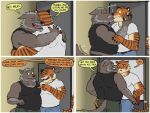  age_difference anthro boomer_(nanoff) butt butt_grab canid canine canis clothing duo felid hand_on_butt hi_res hug kissing male male/male mammal miles_(nanoff) musclegut muscular muscular_male nanoff older_male pantherine shirt tank_top tiger topwear wolf younger_male 