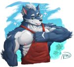  abs anthro biceps canid canine canis clothing detailed_background english_text eyewear fur looking_at_viewer male mammal muscular muscular_anthro muscular_male naruever nipples outside pecs solo sunglasses text topwear wolf zack_(naruever) 