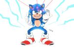  2019 anthro ballad-of-gilgalad biped blue_body blue_fur clothing digital_media_(artwork) eulipotyphlan footwear fur gesture gloves green_eyes handwear hedgehog holding_object laser male mammal open_mouth open_smile plantigrade red_clothing red_footwear red_shoes ring_(sonic) shoes simple_background smile solo sonic_the_hedgehog sonic_the_hedgehog_(film) sonic_the_hedgehog_(series) standing tan_body tan_fur white_background white_clothing white_gloves 