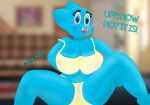  anthro big_breasts blue_body blue_eyes blue_skin bra breasts cartoon_network clothing domestic_cat elmejorlecheroart felid feline felis female hi_res mammal mature_female nicole_watterson open_mouth panties pinup pose pupils slit_pupils smile solo spread_legs spreading the_amazing_world_of_gumball underwear 