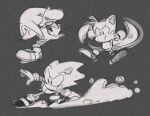  2021 2_tails anthro ballad-of-gilgalad biped canid canine classic_knuckles classic_sonic classic_sonic_(universe) classic_tails clothing digital_media_(artwork) dust echidna eulipotyphlan flying footwear fox frown fur gloves grey_background greyscale handwear hedgehog helicopter_tail knuckles_the_echidna male mammal miles_prower monochrome monotreme multi_tail plantigrade shoes simple_background sketch sonic_the_hedgehog sonic_the_hedgehog_(series) standing trio 