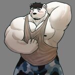  2020 alfredblaze anthro black_nose blush bottomwear clothing fur hi_res humanoid_hands male mammal muscular muscular_anthro muscular_male nova_(alfredblaze) pants polar_bear shirt solo topwear ursid ursine white_body white_fur 