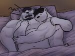  2020 alfredblaze anthro bed bedding black_nose blanket cuddling duo eyes_closed furniture hug male male/male mammal musclegut nova_(alfredblaze) pillow polar_bear sleeping ursid ursine 