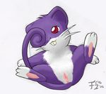  anus female feral hindpaw looking_at_viewer lying mammal nintendo on_back pawpads paws plain_background pok&#233;mon pokemon pussy rat rattata rodent solo unknown_artist video_games white_background 