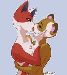  animal_crossing anthro blush breast_squish breasts breasts_frottage brown_body brown_fur claws domestic_cat duo eye_contact felid feline felis female female/female french_kissing fur hug kissing kiu-wot looking_at_another looking_at_partner mammal nintendo nude purrl_(animal_crossing) rodent sciurid simple_background squish sylvana_(animal_crossing) video_games 