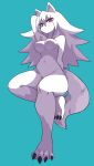  amano anthro blue_background breasts canid canine colored digital_media_(artwork) featureless_breasts female fur hair hand_behind_back hand_behind_head hi_res looking_at_viewer mammal simple_background solo white_body white_fur 