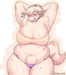  2021 anthro armpit_hair belly belly_tuft big_breasts blue_eyes blush bodily_fluids body_hair braided_hair breasts canid canine canis cleavage clenched_teeth clothed clothing curvy_figure domestic_dog emanata english_text female fluffy freckles fur hair huge_breasts jewelry kemono mammal muffin_top navel necklace nipple_outline nzuuure overweight overweight_anthro overweight_female panties pink_nose raised_arm signature simple_background solo sweat sweatdrop tan_body tan_fur tan_hair teeth text thick_thighs tight_clothing topwear tube_top tuft underwear voluptuous white_background 