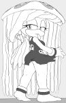  absurd_res anthro big_hat cnidarian female hb_lint hi_res jellyfish looking_back marine medusozoan monochrome no_pants opal_the_jellyfish ripped_dress solo sonic_the_hedgehog_(series) tendrils tongue tongue_out 