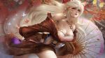  ahri animal_ears cleavage japanese_clothes kitsune league_of_legends tail umbrella windwalker 