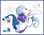  ! artsy-rc border closed_eyes commentary english_commentary fang full_body gen_7_pokemon highres multiple_views music no_humans open_mouth pokemon pokemon_(creature) primarina signature singing skin_fang smile white_background 