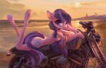  absurd_res anthro beach breasts butt collar equid equine eyewear female floppy_ears fur glasses hair harley_davidson hasbro hi_res horse jumperkit long_hair looking_at_viewer mammal motorcycle my_little_pony nipples nude palms pink_body pink_fur pony scenery sea seaside serenity_pond slim solo sunset vehicle water 