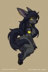  2021 anthro black_body black_fur black_hair breasts canid canine digital_media_(artwork) ear_piercing ear_ring female fur hair hi_res lapres mammal piercing smile solo yellow_eyes 