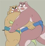  00murice 2021 anthro asian_clothing blush bodily_fluids brown_body brown_fur butt clothing east_asian_clothing fur group humanoid_hands japanese_clothing kemono male mammal mawashi overweight overweight_male simple_background suid suina sumo sus_(pig) sweat ursid wild_boar 