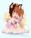  2021 anthro breasts brown_hair brown_nose canid canine canis clothed clothing digital_media_(artwork) domestic_dog duo ear_piercing ear_ring ei-ka eyebrows eyelashes female hair mammal piercing smile 