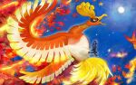  banned_artist commentary_request dated day from_side gen_2_pokemon ho-oh legendary_pokemon no_humans open_mouth orange_eyes outdoors pokemon pokemon_(creature) sky solo suiiro sun talons 