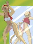  3:4 anthro blonde_hair bra breasts clothed clothing female fur hair haplorhine hi_res mammal monkey panties primate sewlde solo topwear underwear vest yang-mei_(sewlde) yellow_body yellow_fur 