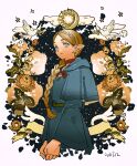  2020 blonde_hair braided_hair braided_ponytail cape clothing dungeon_meshi elf female hair half-length_portrait huan humanoid humanoid_pointy_ears marcille not_furry ponytail portrait solo 