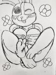  animal_crossing animal_humanoid anthro big_breasts big_eyes blush blush_lines breasts cleavage cleavage_overflow clothed clothing dotty_(animal_crossing) drawing feet female flower hi_res humanoid j2_sharp lagomorph lagomorph_humanoid leporid leporid_humanoid looking_at_viewer mammal mammal_humanoid monochrome nintendo one_eye_closed plant rabbit rabbit_humanoid simple_background smile smiling_at_viewer soles solo spread_legs spreading tongue tongue_out video_games wink winking_at_viewer 