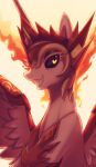  absurd_res amber_eyes armor black_sclera crown daybreaker_(mlp) equid equine fangs fire flaming_hair flaming_mane friendship_is_magic headgear helmet hi_res horn looking_at_viewer mammal marenlicious my_little_pony orange_eyeshadow pseudo_hair pseudo_mane pupils sharp_teeth slit_pupils smile solo teeth winged_unicorn wings 