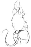  anthro big_butt big_ears bike_shorts bottomwear butt clothing cowlick digitalpelican exercise_clothing female hair looking_away mammal messy_hair monochrome mouse murid murine rodent shirt shorts solo standing thick_thighs tina_(digitalpelican) topwear wide_hips 