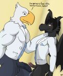  2021 absurd_res accipitrid accipitriform against_wall animal_crossing anthro apollo_(animal_crossing) avian bald_eagle ball_size_difference balls big_penis bird black_body black_scales bottomless clothed clothing dated digital_media_(artwork) dragon duo eagle erection foreskin genitals hi_res male male/male nintendo penis penis_size_difference pizzaozzy_(artist) scales scalie sea_eagle shaded sheng_lhanzao signature size_difference text topwear uncut vein veiny_penis video_games wedding 