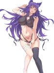  1girl :p aaaashes absurdres animal_ear_fluff animal_ears breasts heart heart-shaped_pupils highres large_breasts long_hair makoto_(princess_connect!) navel princess_connect! princess_connect!_re:dive pubic_tattoo purple_hair solo symbol-shaped_pupils tattoo tongue tongue_out very_long_hair yellow_eyes 