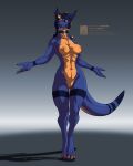  4:5 absurd_res anthro bandai_namco breasts delta.dynamics digimon digimon_(species) ear_frill ear_piercing ear_ring english_text female frill_(anatomy) genitals growlmon hair hi_res horn nipples non-mammal_breasts nude piercing pussy reptile scalie smile solo text 