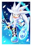  2020 5_fingers anthro better_version_at_source black_nose chest_tuft clothing eulipotyphlan fingers footwear gloves glowing grey_body grey_hair hair handwear hedgehog hi_res male mammal shoes silver_the_hedgehog smile solo sonic_the_hedgehog_(series) tan_body tuft y-firestar yellow_eyes 