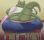  ambiguous_gender anthro bar_stool belly belly_overhang big_belly big_butt butt chubby_cheeks claws clothed clothing furniture green_body green_scales hi_res horn huge_butt inside kobold love_handles lupin-quill midriff morbidly_obese morbidly_obese_ambiguous morbidly_obese_anthro obese obese_ambiguous obese_anthro overweight overweight_ambiguous overweight_anthro rear_view scales scalie shoulder_bag sitting solo squish stool thick_tail thick_thighs toe_claws wide_hips 