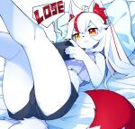  2021 5_fingers anthro bed_sheet bedding blush bodily_fluids canid canine clothed clothing devil-vox english_text female fingers fox fully_clothed fur hair hi_res kemono long_hair mammal pillow solo tears text white_body white_fur white_hair 
