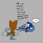  anthro brother brothers canid canine clothing duo eulipotyphlan footwear fox friends fur hedgehog hi_res male male/male mammal massoholicart miles_prower orange_body orange_fur sibling socks sonic_the_hedgehog sonic_the_hedgehog_(series) speech_bubble standing text 