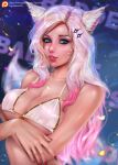  ahri animal_ears bikini_top breast_hold kitsune league_of_legends swimsuits tail tigrsasha 