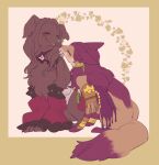  2020 alternate_species blush brown_body brown_fur canid canine canis clothing domestic_dog duo eyes_closed feral fire_emblem fluffy fluffy_tail fox fur furrification hair kemono long_hair mammal multicolored_body multicolored_fur nintendo purple_body purple_fur shiki_2p simple_background smile snout tan_body tan_fur two_tone_body two_tone_fur video_games 