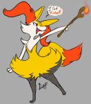  anthro braixen cautioncat cute_fangs dialogue dungeons_and_dragons english_text female fire gesture hasbro inner_ear_fluff nintendo open_mouth pointing pok&eacute;mon pok&eacute;mon_(species) solo stick text tuft video_games wizards_of_the_coast 