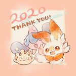  0_0 2020 :d blush brown_eyes commentary_request creature gen_8_pokemon happy hatenna highres looking_at_viewer milcery no_humans open_mouth pokemon pokemon_(creature) scorbunny smile starter_pokemon thank_you tongue zzzpani 