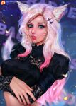  ahri animal_ears breast_hold kitsune league_of_legends tail tigrsasha 