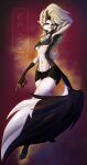  anthro bottomwear breasts canid canid_demon canine canis clothing collar demon female g-string goth hellhound helluva_boss hi_res kaislair loona_(vivzmind) mammal momentai pinup_pose portrait red_eyes shorts solo under_boob underwear wolf 
