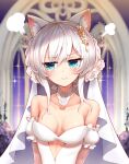  alternate_costume animal_ears armband azur_lane blush breasts bridal_veil cat_ears cleavage dress flower green_eyes hair_flower hair_ornament hammann_(azur_lane) hm_(hmongt) looking_at_viewer neck_ribbon ribbon veil 